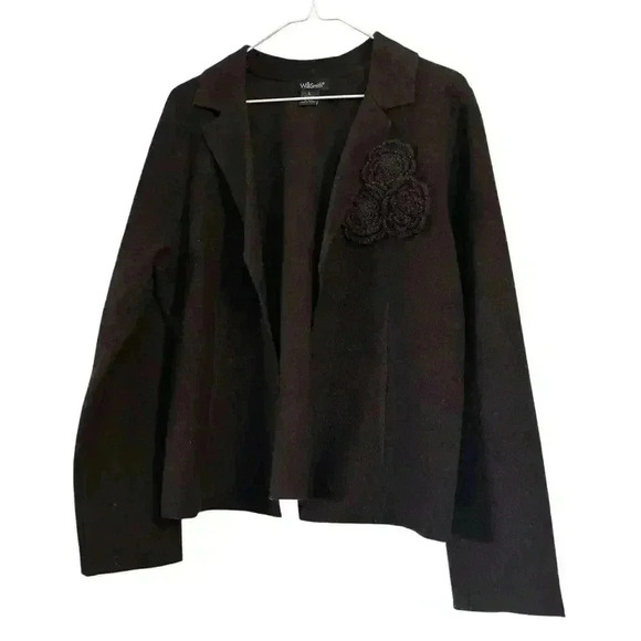 Willi Smith Large Brown Wool Blazer With Flowers Jacket No Closure No Lining - Picture 1 of 9